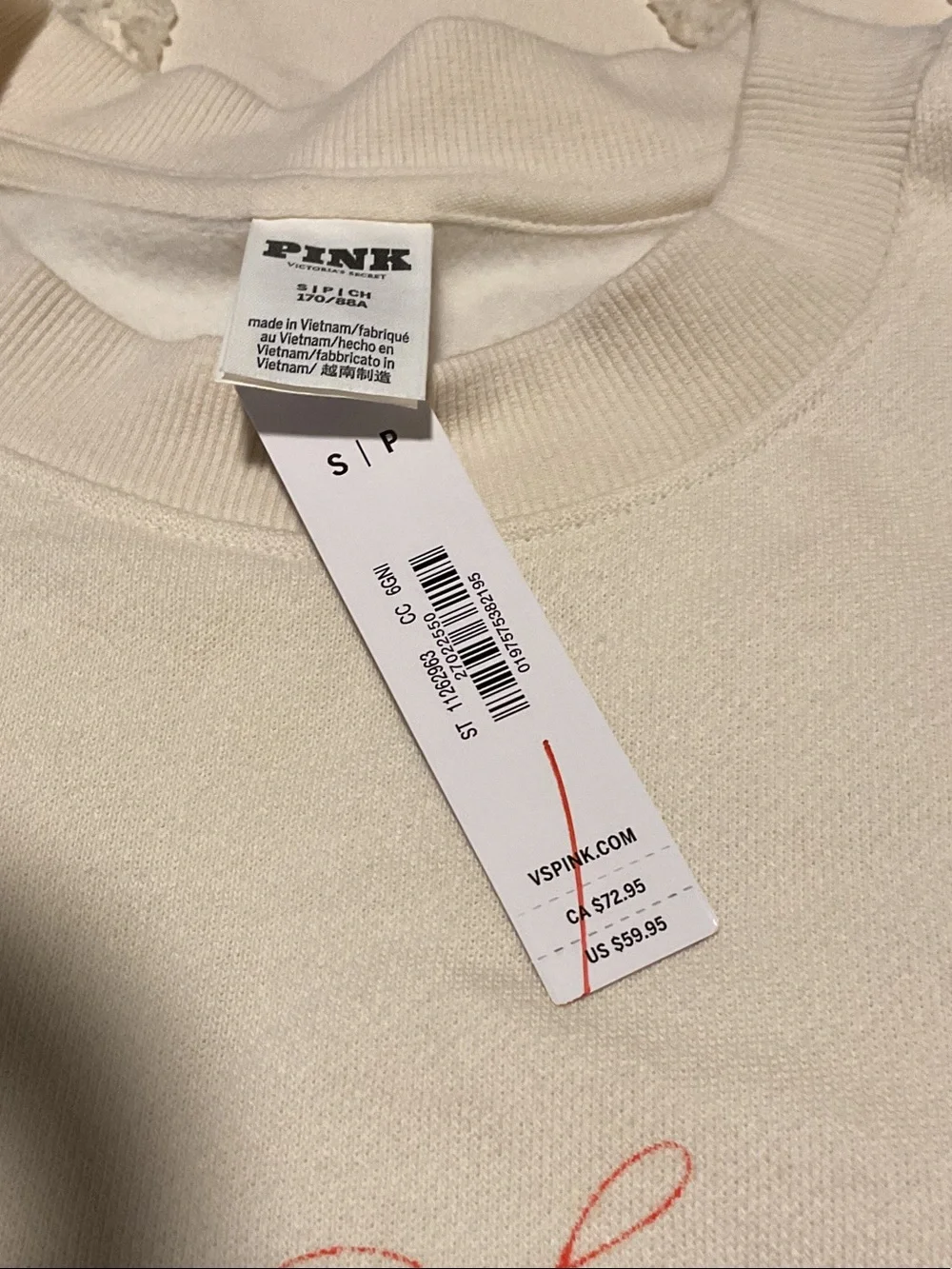 PINK Victoria's Secret Cream Crewneck with Pink Palm Springs Graphic
